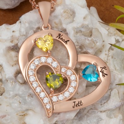 Custom Heart Necklace With 1-10 Name and Birthstones For Mother's Day Christmas Gift Ideas