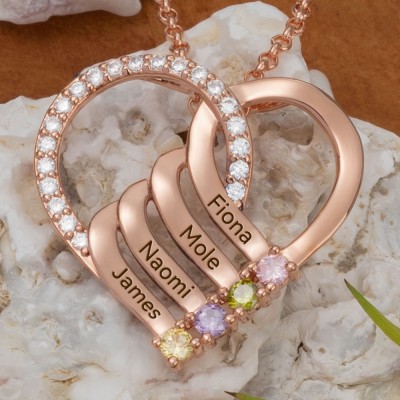 Custom Heart Necklace With Name and Birthstone For Mother's Day Christmas Gift Ideas