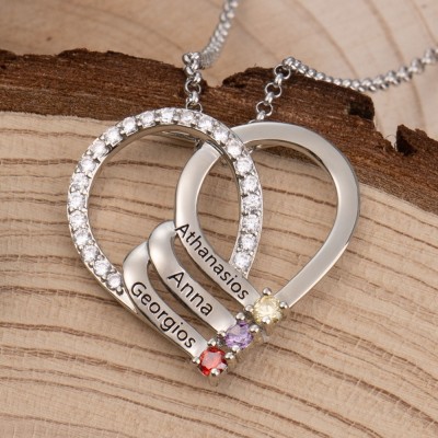Custom Heart Necklace With Name and Birthstone For Mother's Day Christmas Gift Ideas