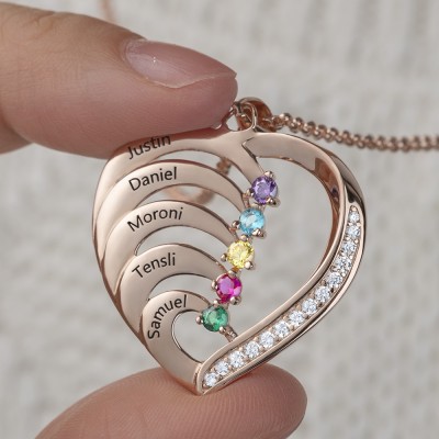 Personalized 1-6 Name Heart Necklace With Birthstone