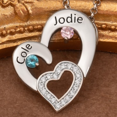 Personalised Heart Necklaces With 2 Name and Birthstone For Soulmate Girlfriend Valentine's Day Gift Ideas