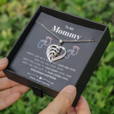 Personalized 1-5 Name Heart Necklace With Birthstone To My Mom Gift