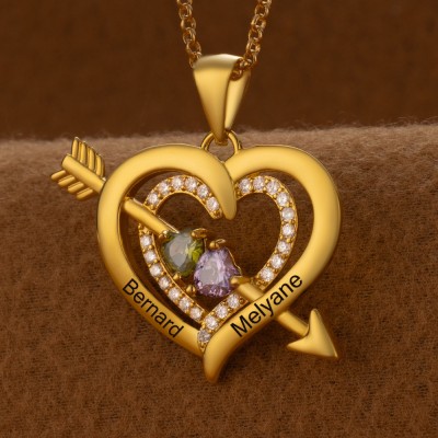 Personalised Couple Names Heart Necklace With Birthstones Valentine's Day Gifts