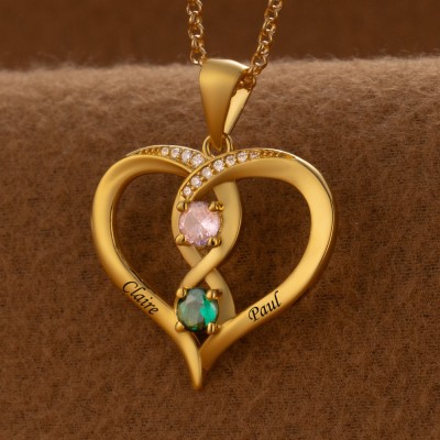 Personalised Couple Names Heart Necklace With Birthstones Valentine's Day Gifts