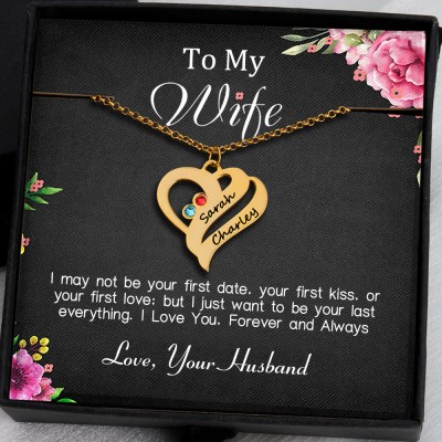 To My Wife Heart Necklace From Husband With Personalized Her and Him Name For Valentine's Day Anniversary