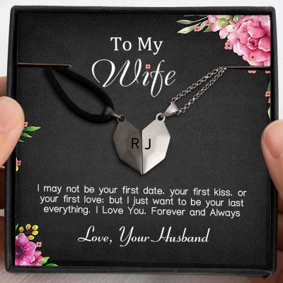 To My Wife Necklace 2 Pieces Personalized Magnetic Heart-Shaped Necklace For Valentine's Day Anniversary