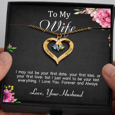 To My Wife Gift Ideas From Husband Personalized Heart Necklace With Her and Him Name For Valentine's Day