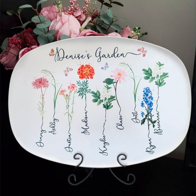 Nana's Garden Plate Personalized Birth Month Flower Platter With Kids Name For Mother's Christmas Day