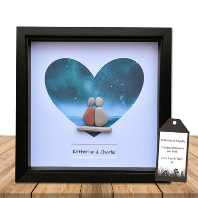 Personalized Pebble Art Picture Name Frame For Couple Wedding Anniversary Valentine's Day