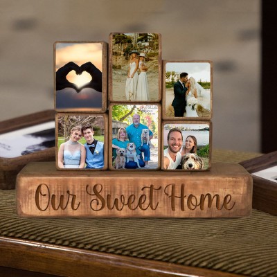 Custom Family Wood Stacking Photo Blocks Set For Sweet Home Christmas Day Gift Ideas