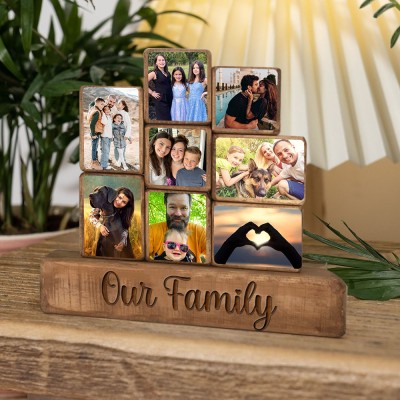 Custom Family Wood Stacking Photo Blocks Set For Christmas Day Gift Ideas