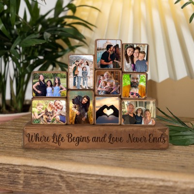 Custom Family Wood Stacking Photo Blocks Set For Christmas Day Gift Ideas