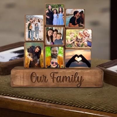 Custom Family Wood Stacking Photo Blocks Set For Christmas Day Gift Ideas