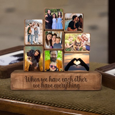 Custom Family Wood Stacking Photo Blocks Set For Christmas Day Gift Ideas