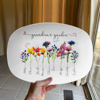 Grandma's Garden Plate Personalized Birth Month Flower Platter With Name For Mother's Christmas Day