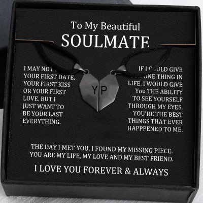 To My Soulmate 2 Pieces Personalized Magnetic Heart-Shaped Necklace For Valentine's Day