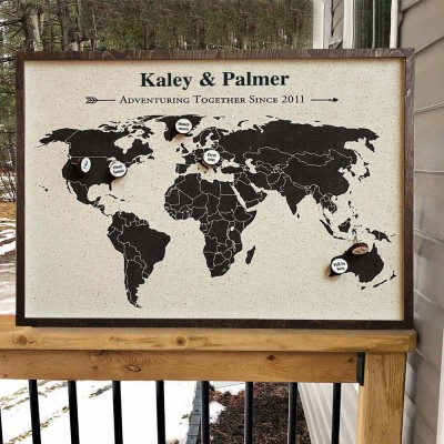 Push Pin Travel Map Adventures Together For Couples Custom Anniversary Gifts Home Wall Decor