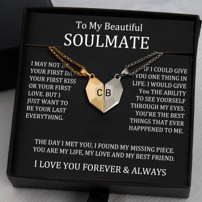 To My Soulmate 2 Pieces Personalized Magnetic Heart-Shaped Necklace For Valentine's Day