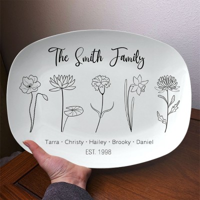Personalized Birth Month Flower Platter With Names For Mom Family Grandma