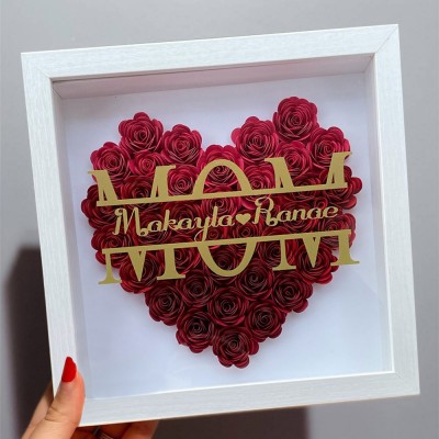 Personalized Mom Heart Flower Shadow Box With Kids Name For Mother's Day Birthday