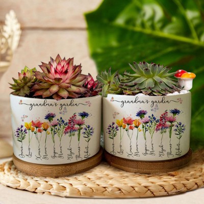 Custom Grandma's Garden Plant Pot With Grandkids Name and Birth Flower For Mother's Day Christmas