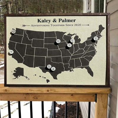 Push Pin USA Travel Map For Couples Custom Anniversary Gifts Home Wall Decor