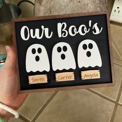 Custom Our Boo's Family Farmhouse Wood Sign Halloween Decor