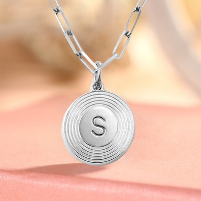 Personalised Engraved Initial Round Pendant Link Chain Necklace Layering Charms Gift For Her