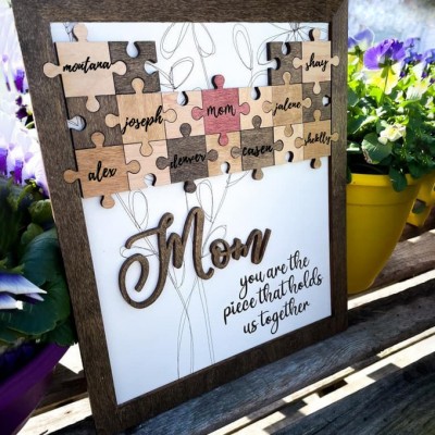 Personalized Mom You Are The Piece That Holds Us Together 1-20 Puzzles Pieces Name Sign Wall Decor For Mother's Day