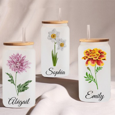 Personalized Birth Flower Tumbler For Her and Bridesmaid Bachelorette Party Gift