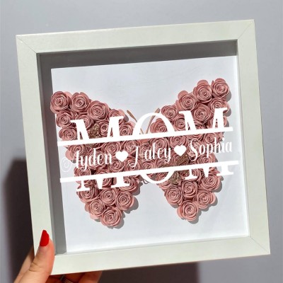 Personalized Mom Butterfly Shadow Box With Kids Name For Grandma Mother's Day Gift Ideas