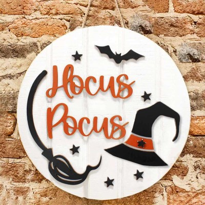 Happy Halloween Hocus Pocus Door Hanger Farmhouse Entry Way Wall Home Decor