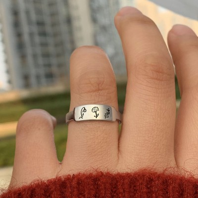 Personalised Family Birth Flower Month Ring Gift For Her