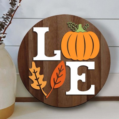 Wooden Fall Front Door Hanger Farmhouse Decor Entry Way Wall Love Sign