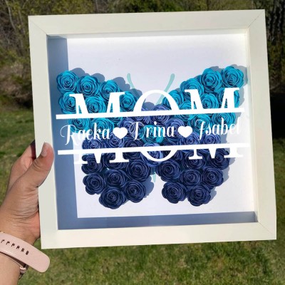 Personalized Mom Butterfly Shadow Box With Kids Name For Grandma Mother's Day Gift Ideas