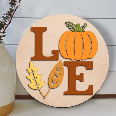 Wooden Fall Front Door Hanger Farmhouse Decor Entry Way Wall Love Sign