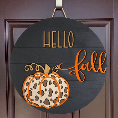 Hello Fall Door Hanger Farmhouse Entry Way Wall Home Decor