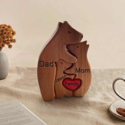 Custom Wooden Bear Family Figurines Puzzle Keepsake For Christmas Day Gift Ideas