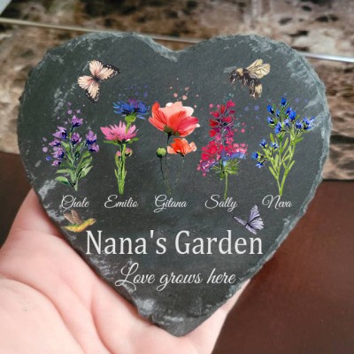 Custom Nana's Garden Birth Flower Plaque With Grandkids Names For Christmas Day Gift