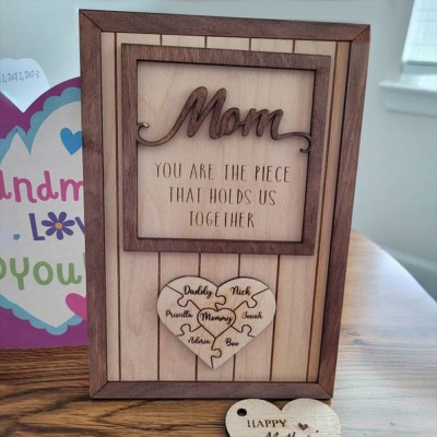 Mum Puzzle Sign Personalised Mother's Day Wood Sign Gift Ideas Piece That Holds Us Together