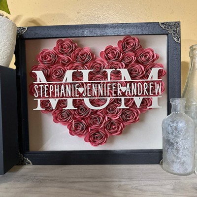 Personalised Mum Flower Shadow Box With Kids Name For Mother's Day Gift Ideas