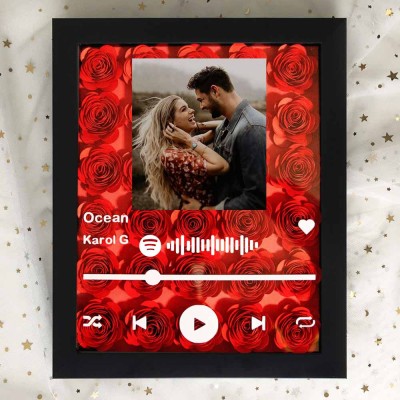 Personalized Spotify Flower Shadow Box With Couple Photo For Wedding Anniversary Valentine's Day