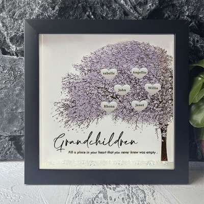 Personalized Family Tree Grandchildren Name Black Frame Home Decor For Grandma