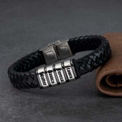 Men's Bracelet With Custom Beads With Engraving Christmas Birthday Gift For Dad Husband Boyfriend