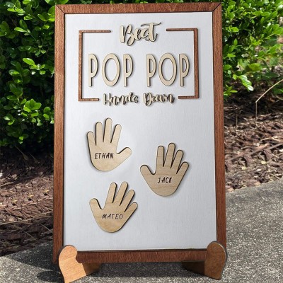 Personalized Best POP POP Ever Hands Down Framed Sign With Kids Name For Father's Day