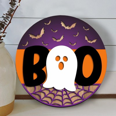 Wooden Halloween Boo Door Hanger Farmhouse Decor Entry Way Wall Sign