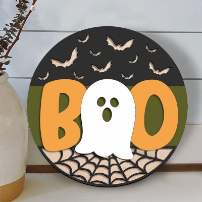 Wooden Halloween Boo Door Hanger Farmhouse Decor Entry Way Wall Sign