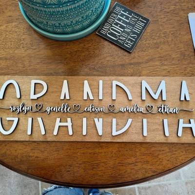 Custom Mom Wood Sign With Grandchildren Name Engraving For Grandma Birthday Mother's Day