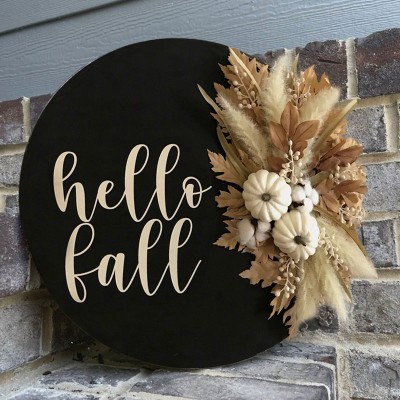 Hello Fall Door Hanger Farmhouse Entry Way Wall Home Decor