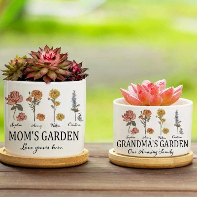 Custom Grandma's Garden Birth Month Flower Plant Pot For Mother's Day